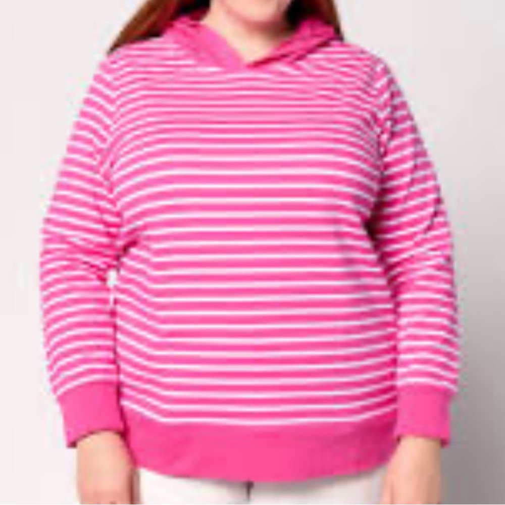 Belle by Kim Gravel size 2X Vibrant Pink and White Striped Hoodie - Picture 2 of 9